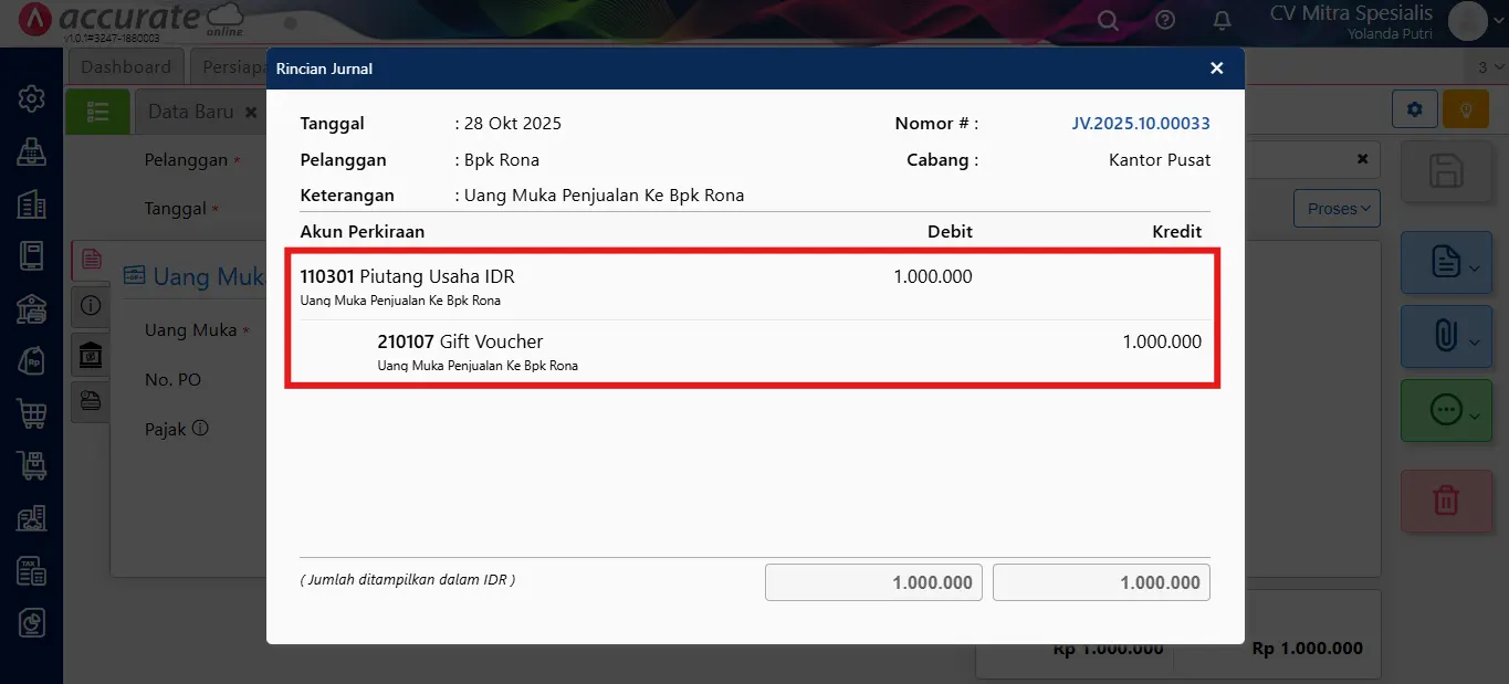 mencatat penjualan gift voucher